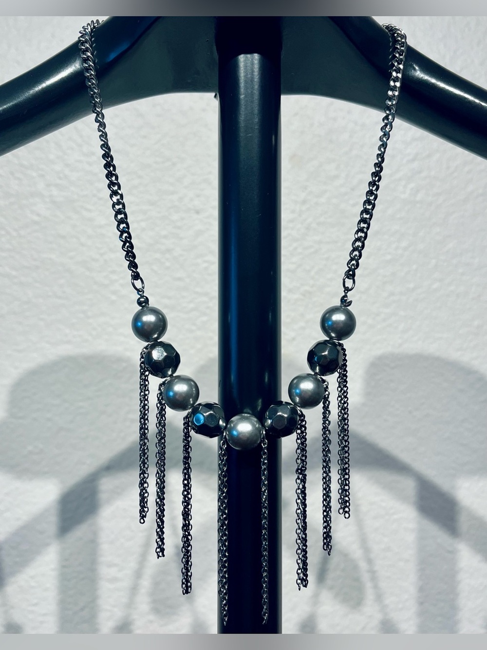 Rampage Dark Metal Beaded Fringe Statement Necklace